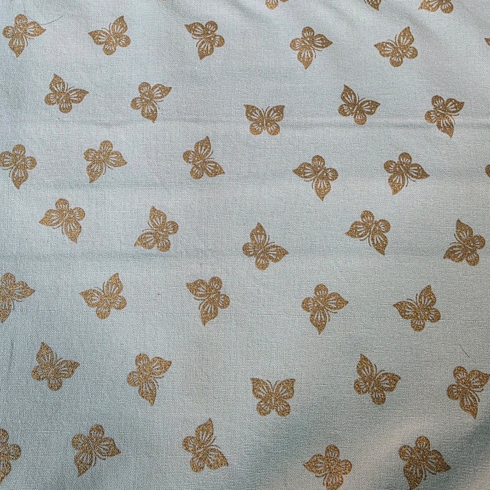 Keepsake Calico Fabric Gold Butterfly Light Blue 42in x 1yd
